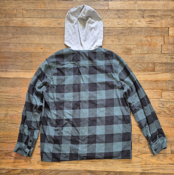 NEFF Men's Flannel Hooded Button Up Long Sleeve Green/Black - Small - Picture 4 of 6